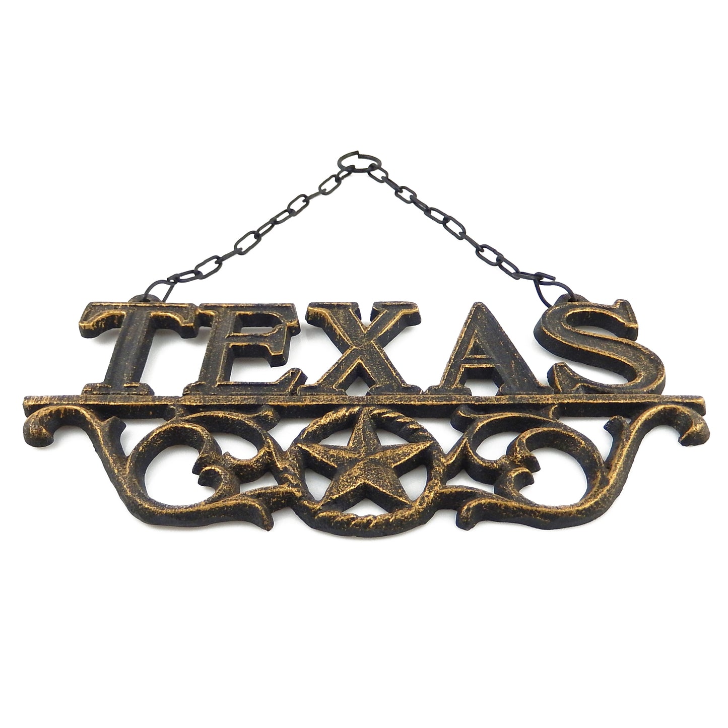 Cast Iron Texas Star Scrolls Hanging Porch Wall Decor Plaque Sign Rustic Gold