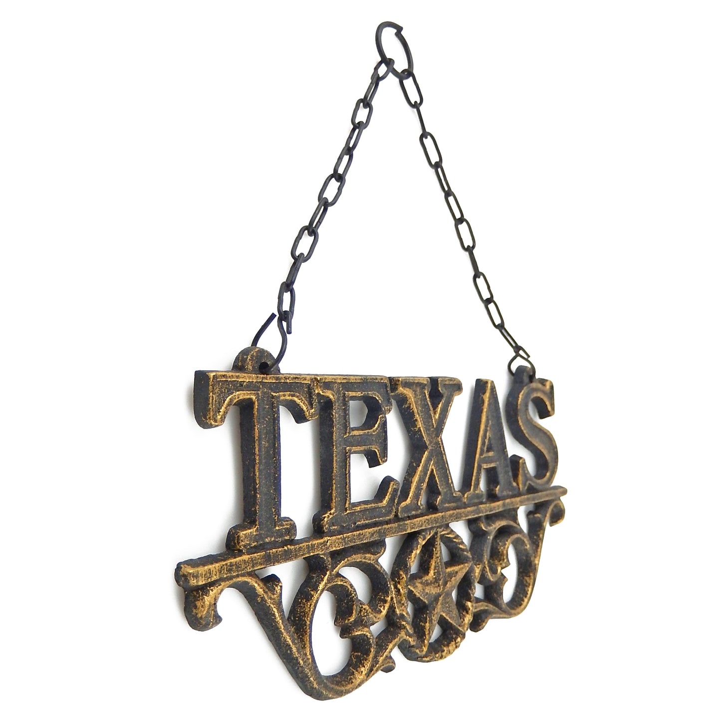 Cast Iron Texas Star Scrolls Hanging Porch Wall Decor Plaque Sign Rustic Gold