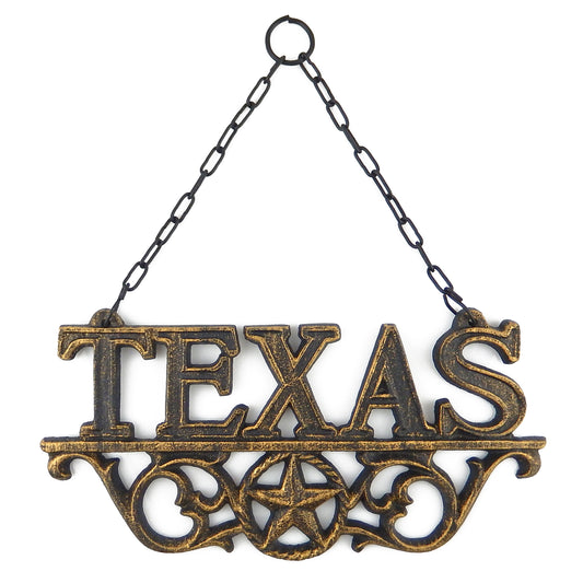 Cast Iron Texas Star Scrolls Hanging Porch Wall Decor Plaque Sign Rustic Gold