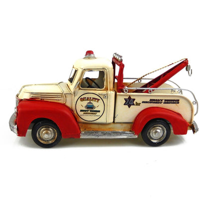 Tin Metal Classic Vintage Tow Truck Car Figurine Garage Office Shelf Decor 11 in
