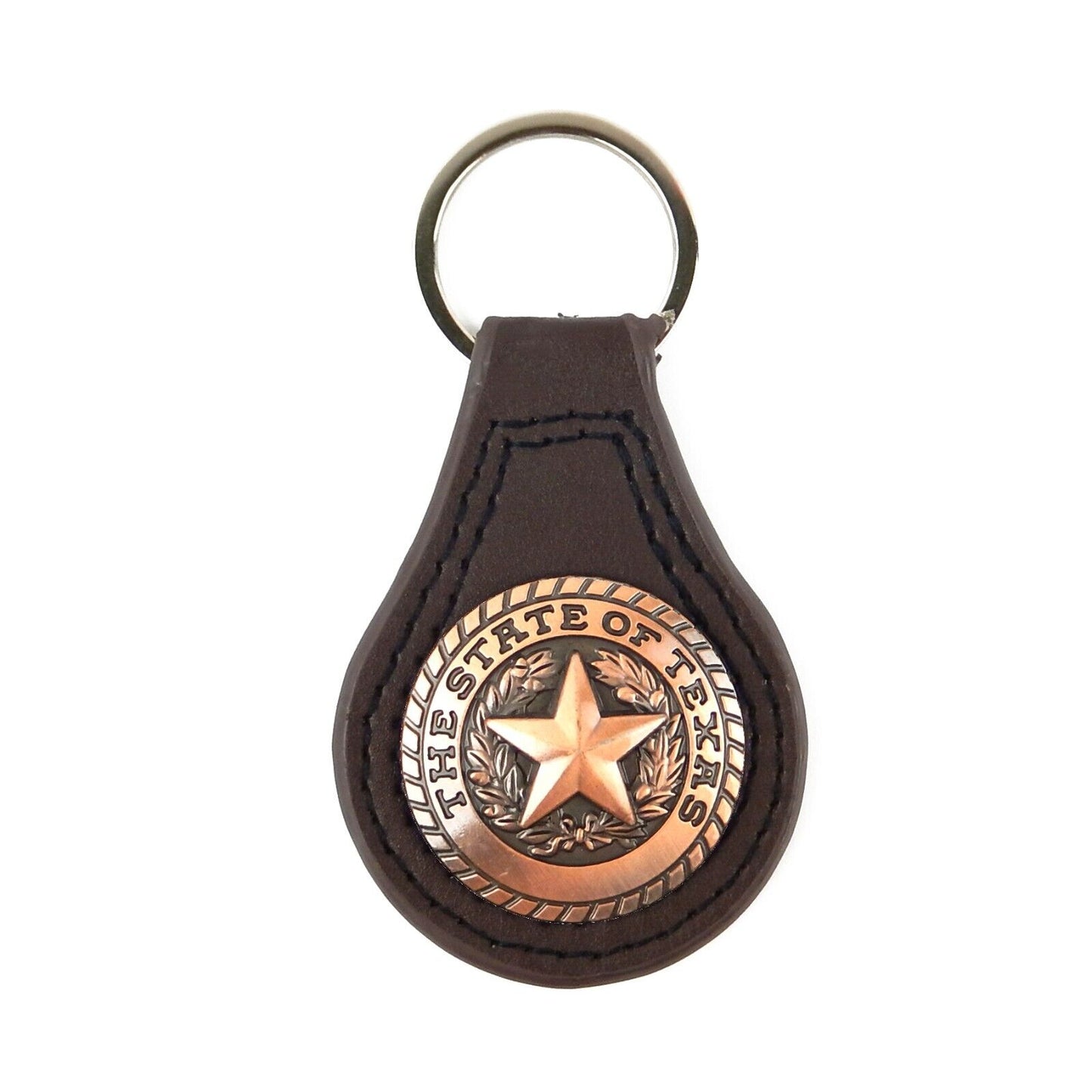 Western Brown Leather Keychain Copper The State of Texas Seal Star Concho