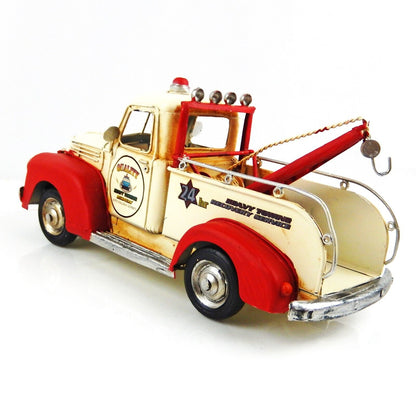 Tin Metal Classic Vintage Tow Truck Car Figurine Garage Office Shelf Decor 11 in