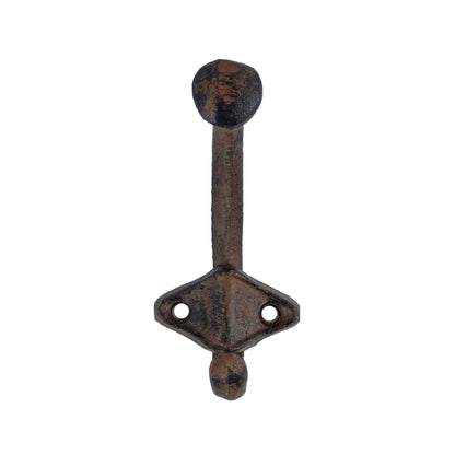 Cast Iron Double Wall Hook Rustic Coat Hanger Key Holder Towel Purse 3 1/2 inch