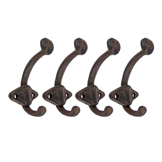 4 Cast Iron Double Wall Hook Rustic Coat Hanger Key Holder Towel Purse 3 1/2 in