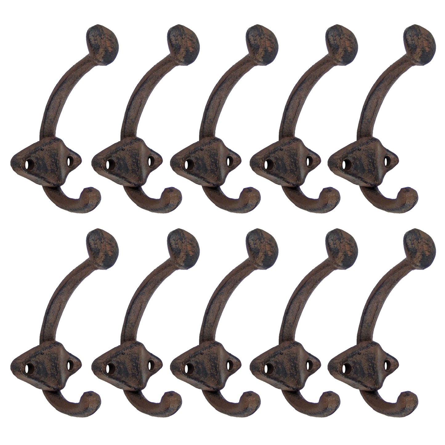 10 Cast Iron Double Wall Hooks Rustic Coat Hanger Key Holder Towel Purse 3 1/2 in