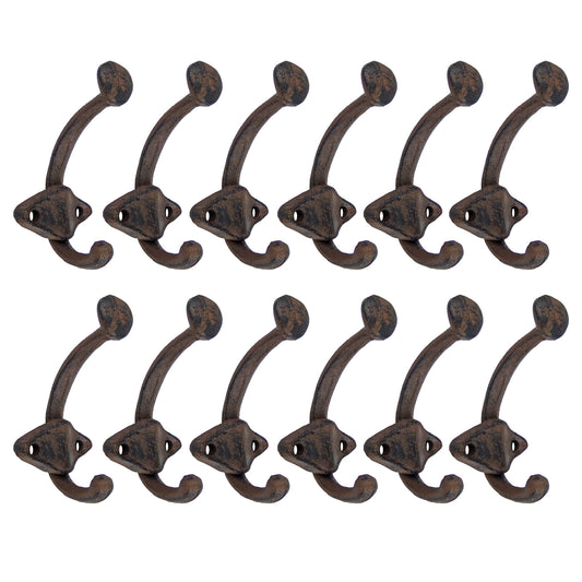 12 Cast Iron Double Wall Hooks Rustic Coat Hanger Key Holder Towel Purse 3 1/2"