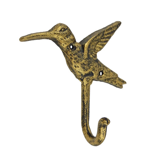 Hummingbird Wall Hook Key Holder Towel Leash Coat Hanger Rustic Gold Cast Iron