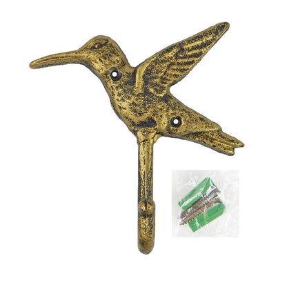 Hummingbird Wall Hook Key Holder Towel Leash Coat Hanger Rustic Gold Cast Iron