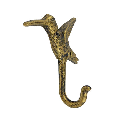 Hummingbird Wall Hook Key Holder Towel Leash Coat Hanger Rustic Gold Cast Iron