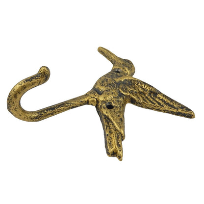 Hummingbird Wall Hook Key Holder Towel Leash Coat Hanger Rustic Gold Cast Iron