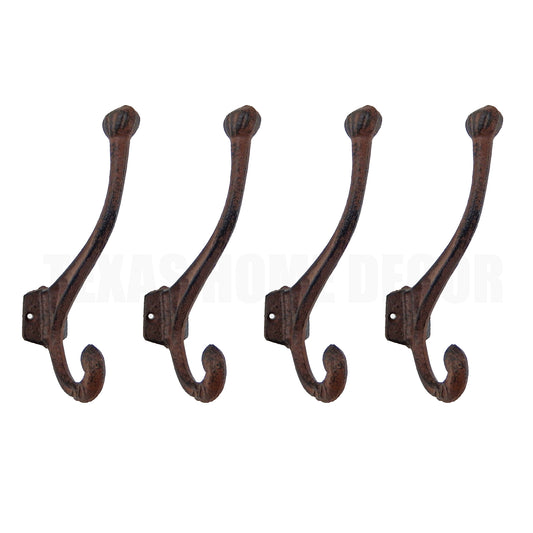 Rustic Cast Iron Vines Double Wall Hooks Towel Hat Coat Purse Hanger (Pack of 4)