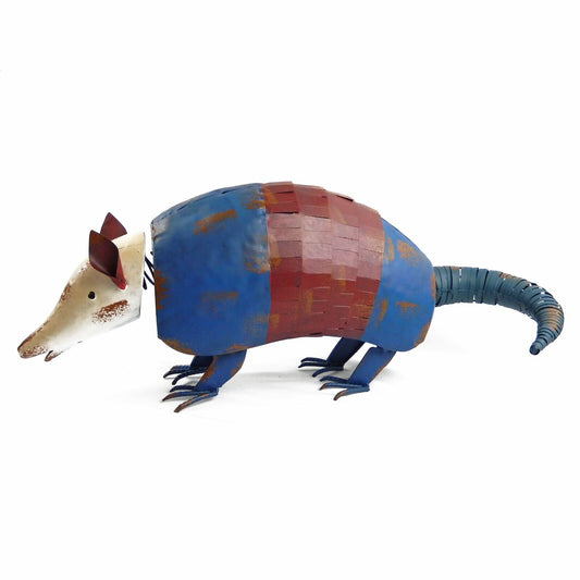 Large Metal Rustic Texas Flag Armadillo Garden Yard Porch Figurine Statue 23 in