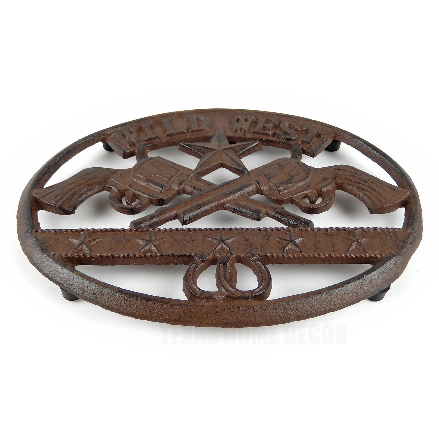 Wild West Guns Trivet with Stars Horseshoes Hot Pot Rustic Cast Iron Western