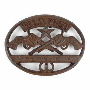 Wild West Guns Trivet with Stars Horseshoes Hot Pot Rustic Cast Iron Western