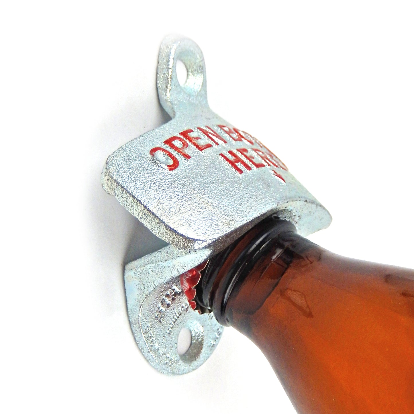 Starr Open Bottle Here Bottle Opener With Metal Cap Catcher Set Wall Mounted