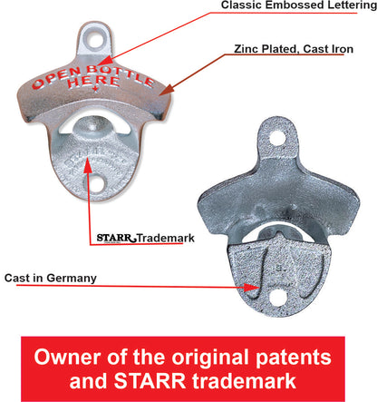 Starr Open Bottle Here Bottle Opener With Metal Cap Catcher Set Wall Mounted