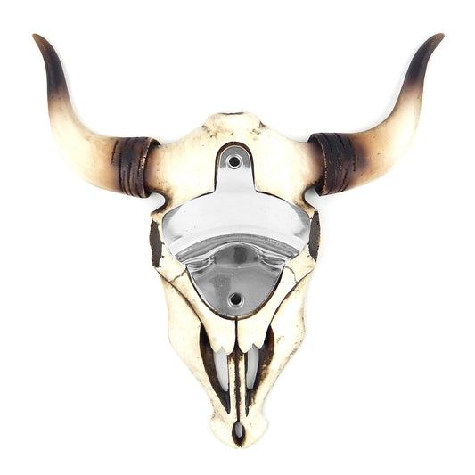 Western Longhorn Steer Skull Beer Soda Bottle Opener Wall Mounted With Screws