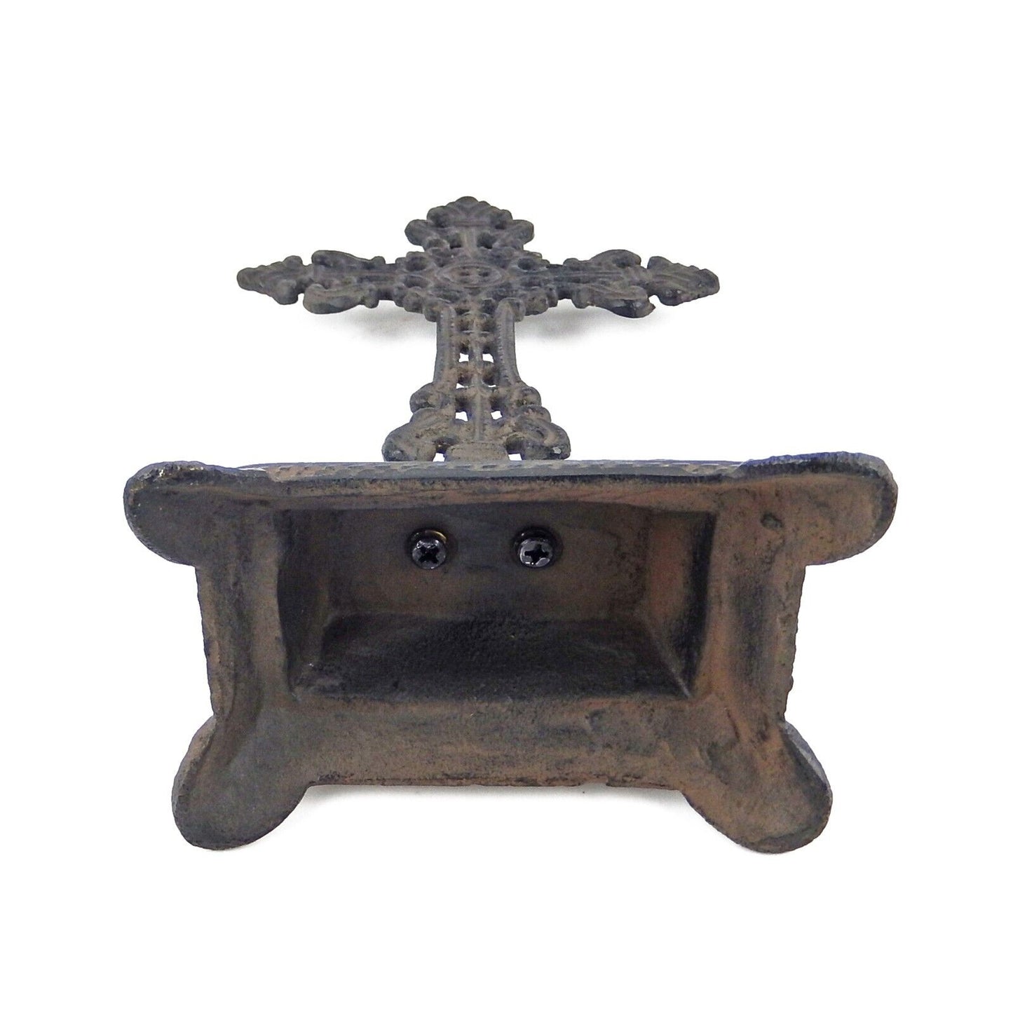 Fleur De Lis Standing Cross Cast Iron Rustic Brown Antique Style 9 3/4 in Tall