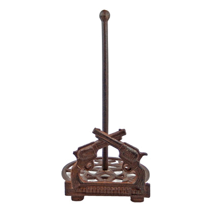 Western Crossed Pistols Stars Paper Towel Holder Cast Iron Rustic Brown Finish