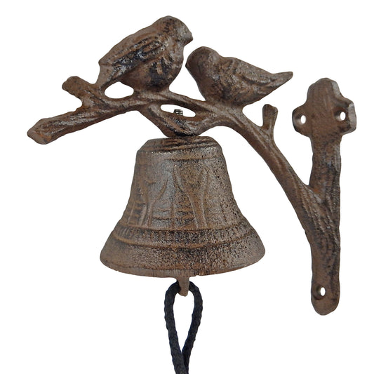 Birds On Tree Dinner Bell Cast Iron Wall Mounted Antique Style Rustic Finish