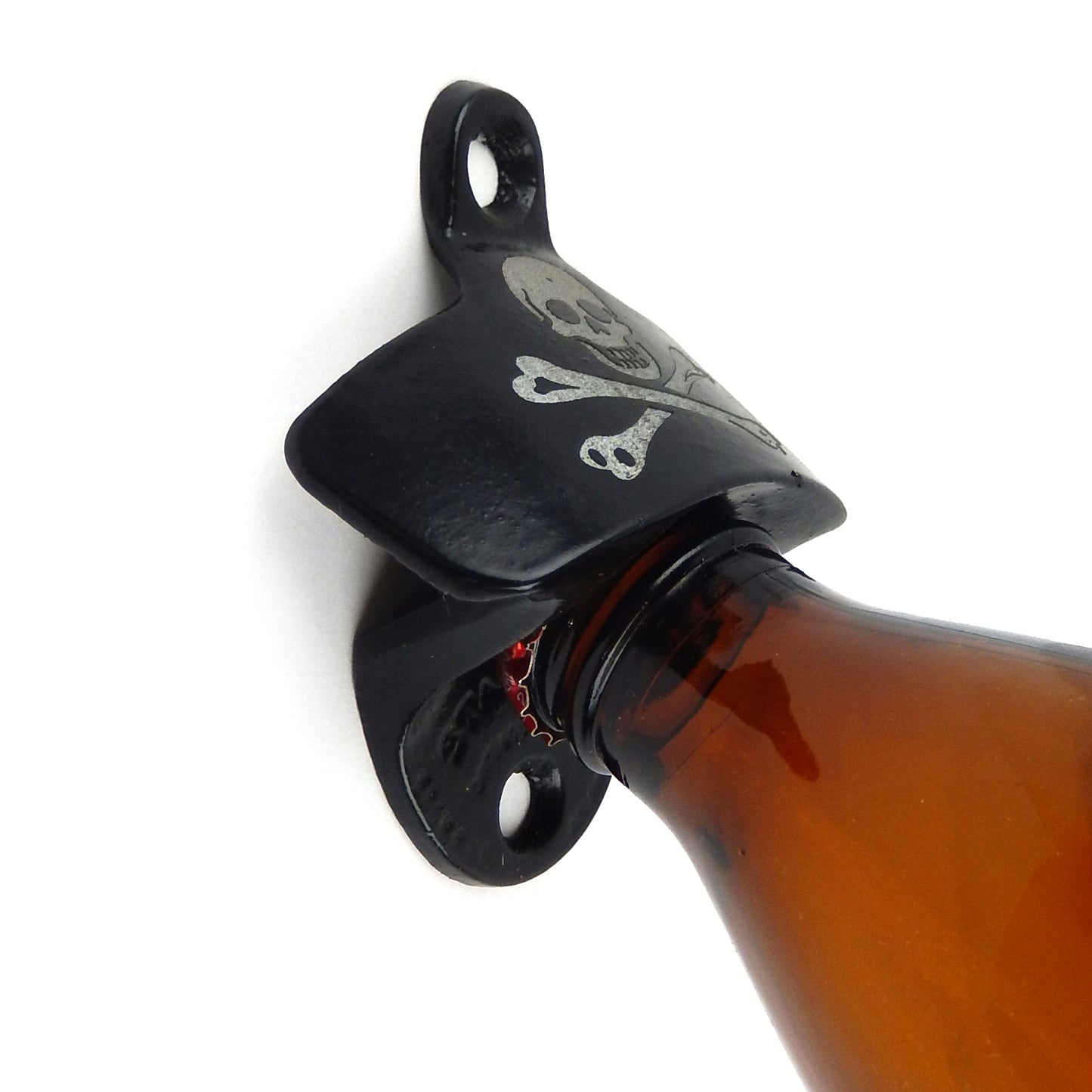 Starr Black Skull Crossbones Beer Bottle Opener With Metal Cap Catcher Set