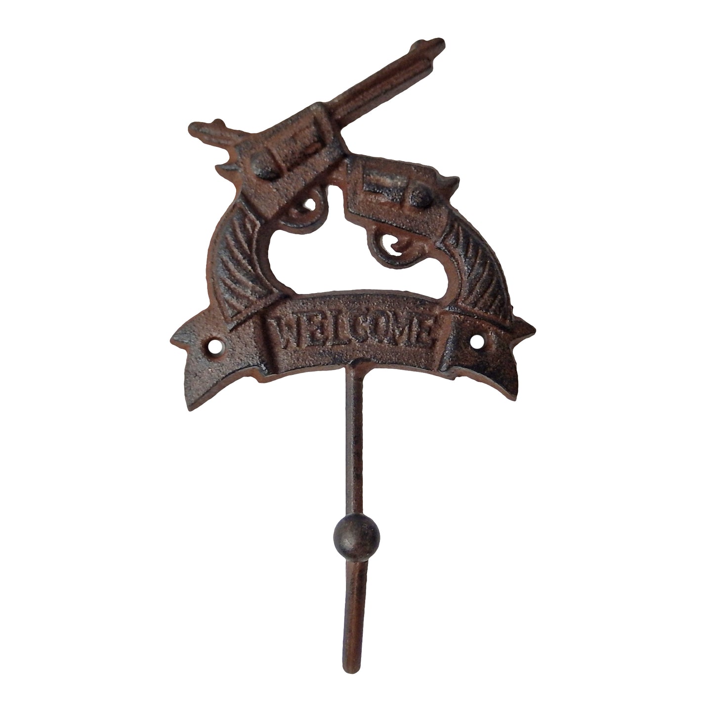 Cast Iron Welcome Crossed Pistols Guns Rustic Wall Hook Key Towel Coat Hanger