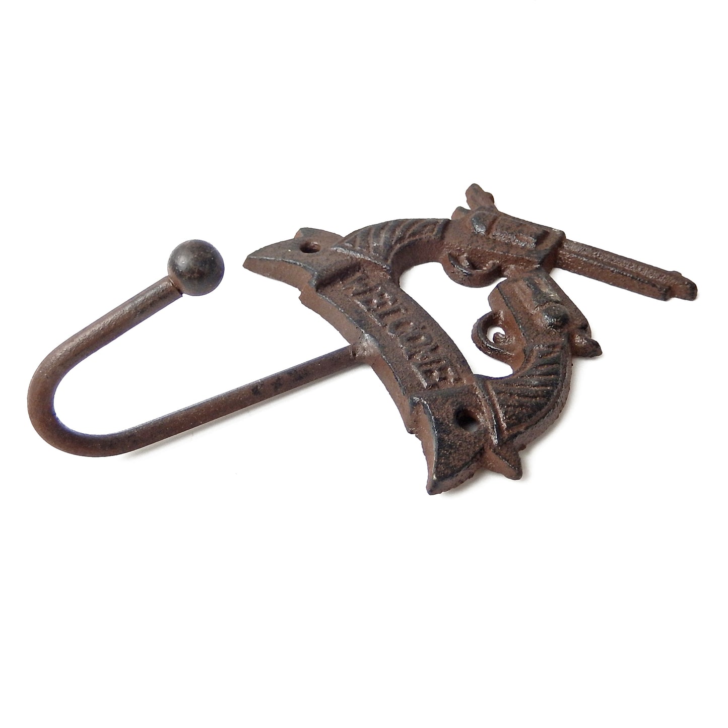 Cast Iron Welcome Crossed Pistols Guns Rustic Wall Hook Key Towel Coat Hanger