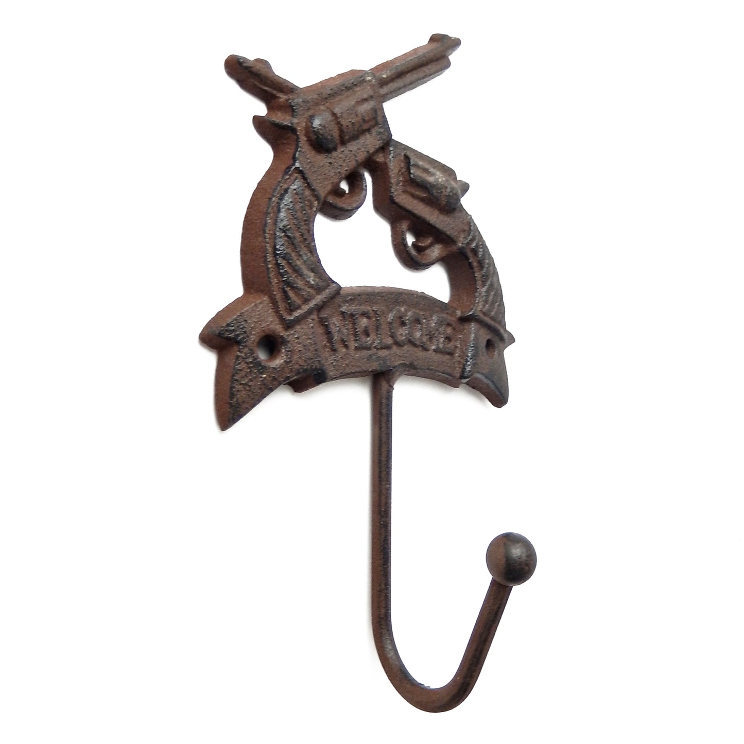 Cast Iron Welcome Crossed Pistols Guns Rustic Wall Hook Key Towel Coat Hanger