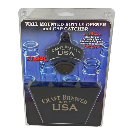 Starr Craft Brewed in The USA Beer Bottle Opener Metal Cap Catcher Set Black