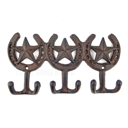 Cast Iron Stars Horseshoes Wall Hook Rack Key Towel Coat Hanger Rustic Brown