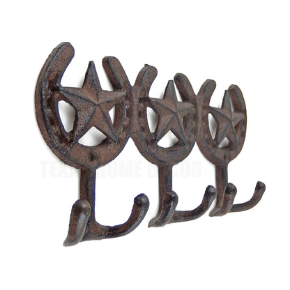 Cast Iron Stars Horseshoes Wall Hook Rack Key Towel Coat Hanger Rustic Brown