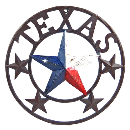 Metal Texas Flag Plate Barn Star Wall Decor Sign Rustic Red White Blue 16 inch