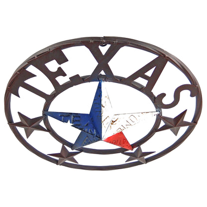 Metal Texas Flag Plate Barn Star Wall Decor Sign Rustic Red White Blue 16 inch