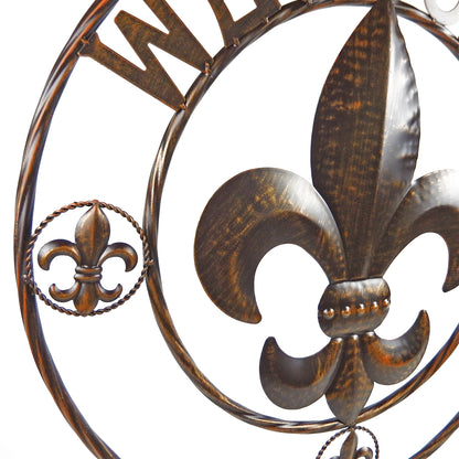 Round Metal Fleur De Lis Welcome Wall Decor Plaque Sign Rustic Brown 24 inch