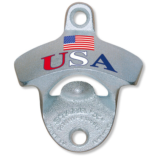 Starr Patriotic USA Flag Beer Bottle Opener Wall Mounted Zinc Plated Cast Iron