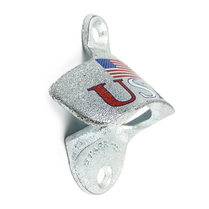 Starr Patriotic USA Flag Beer Bottle Opener Wall Mounted Zinc Plated Cast Iron