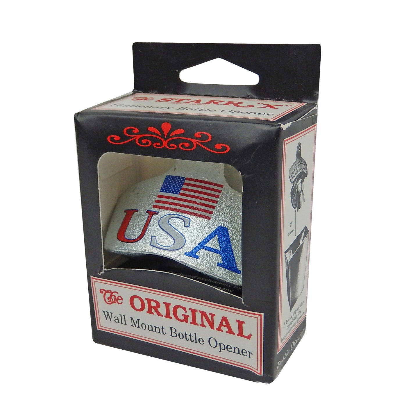 Starr Patriotic USA Flag Beer Bottle Opener Wall Mounted Zinc Plated Cast Iron
