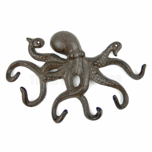 Octopus Wall Hook Cast Iron Key Rack Towel Coat Hanger Antique Brown Nautical