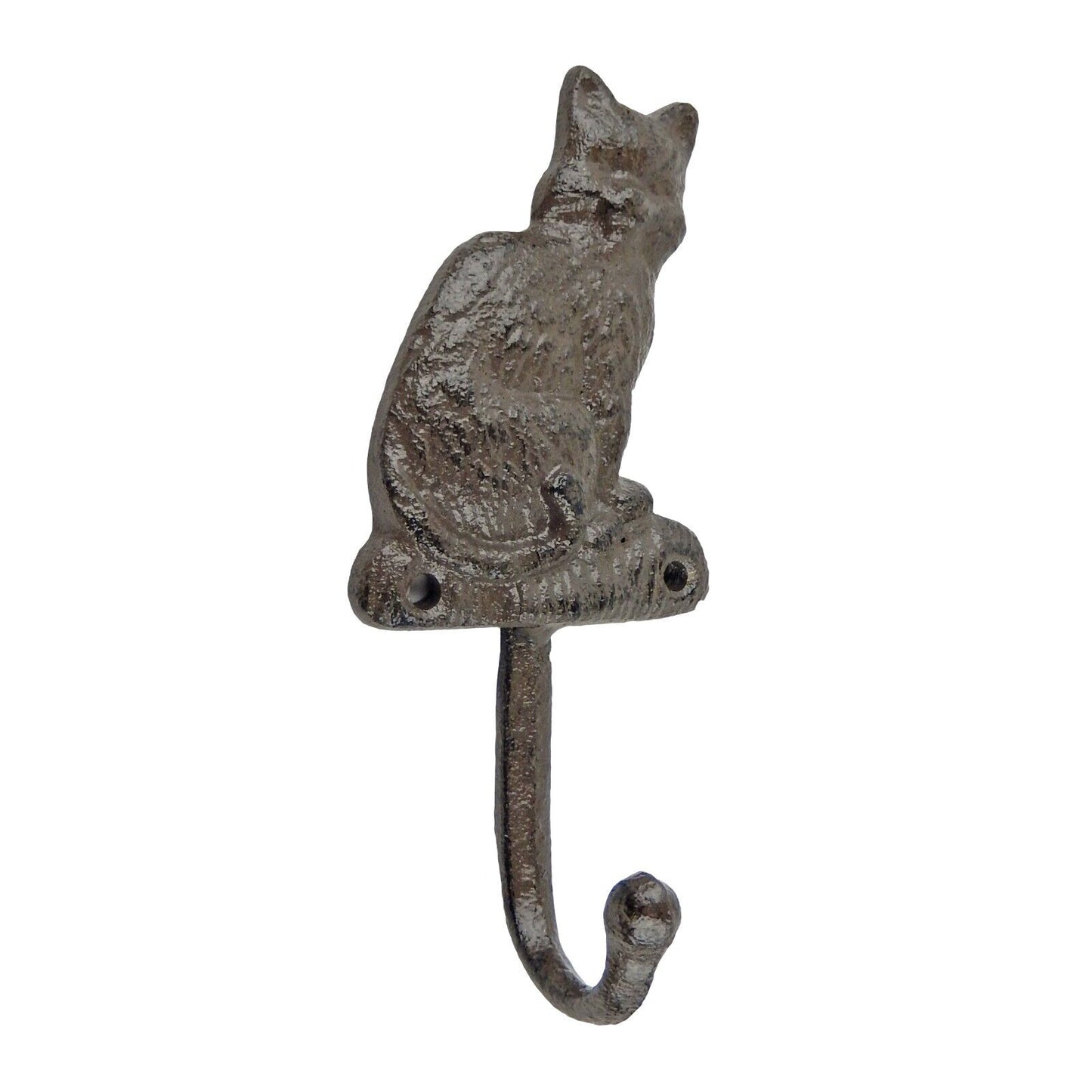 Cast Iron Cat Wall Hook Key Towel Coat Hanger Rustic Antique Brown Patina