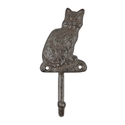 Cast Iron Cat Wall Hook Key Towel Coat Hanger Rustic Antique Brown Patina