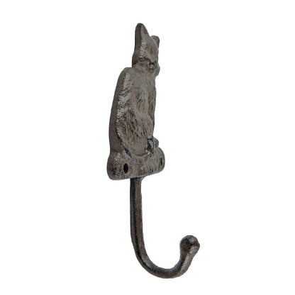 Cast Iron Cat Wall Hook Key Towel Coat Hanger Rustic Antique Brown Patina