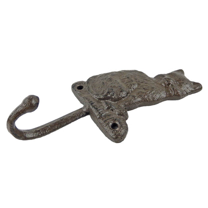 Cast Iron Cat Wall Hook Key Towel Coat Hanger Rustic Antique Brown Patina