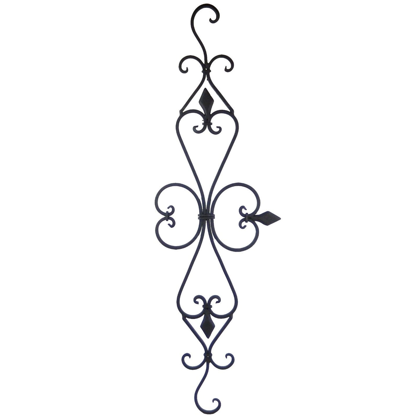 Black Pediment Metal Wall Decor Indoor Outdoor Use Fleur De Lis Scrolls 29 inch