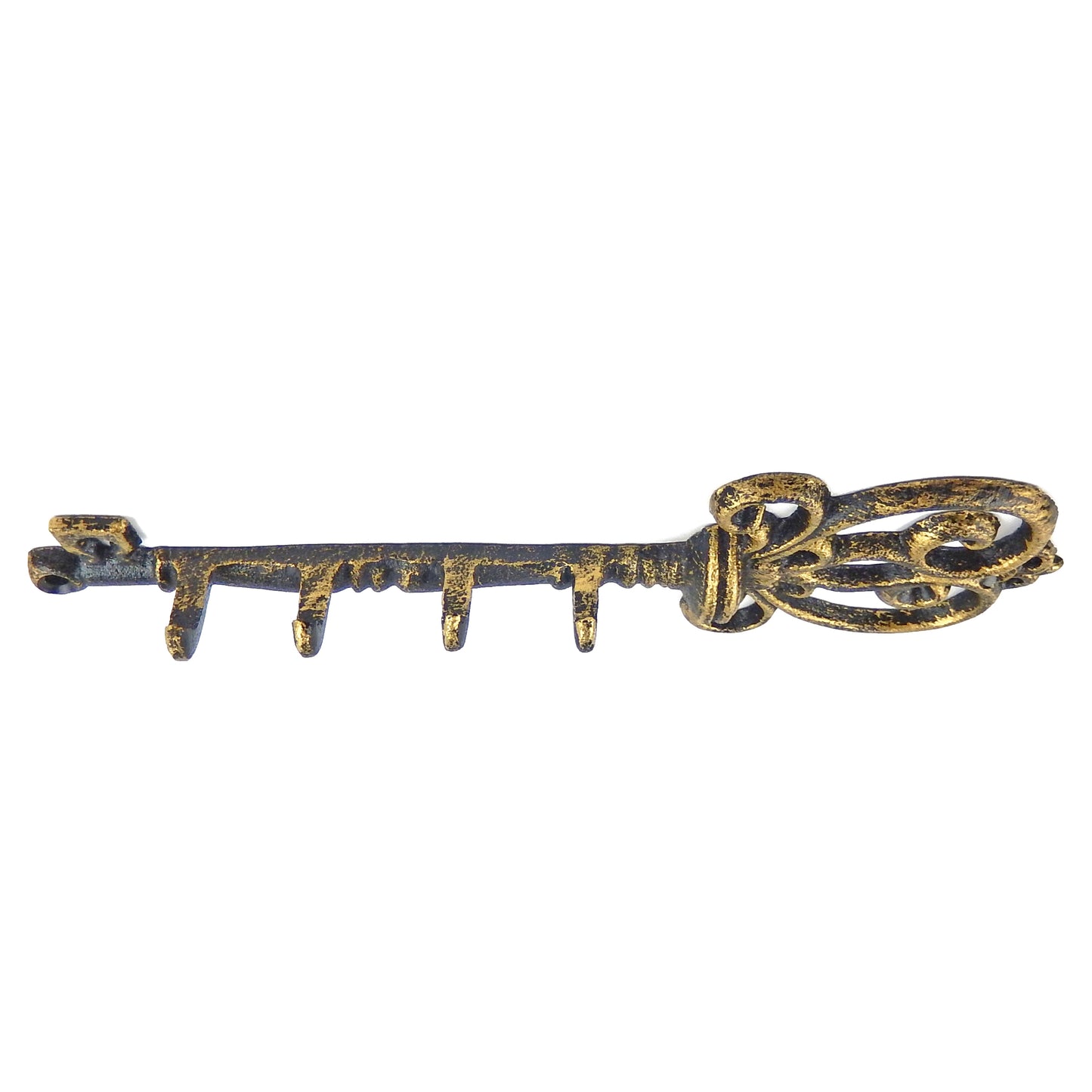 Skeleton Key Shaped Wall Hook Key Rack Holder Cast Iron Antique Style Gold