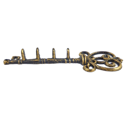 Skeleton Key Shaped Wall Hook Key Rack Holder Cast Iron Antique Style Gold