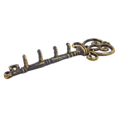 Skeleton Key Shaped Wall Hook Key Rack Holder Cast Iron Antique Style Gold