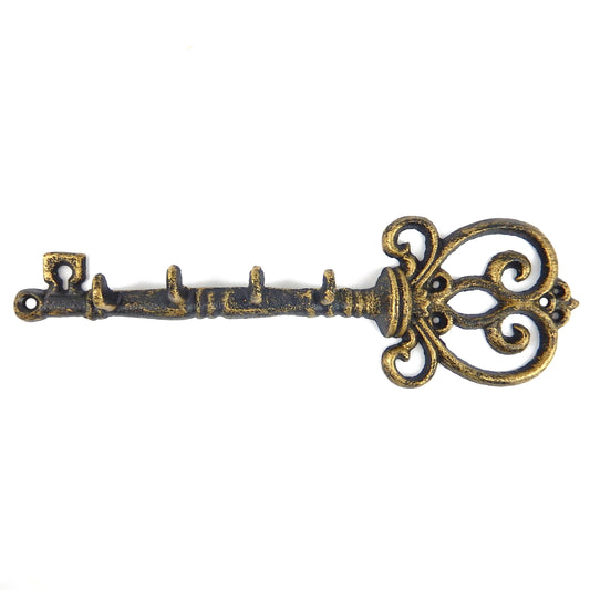 Skeleton Key Shaped Wall Hook Key Rack Holder Cast Iron Antique Style Gold