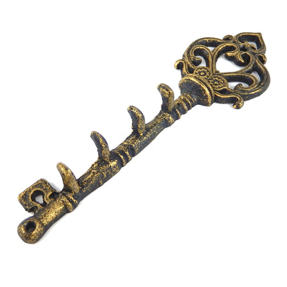 Cast Iron Victorian Skeleton Key Wall Hook Scrolls Coat Rack Gold Rustic Finish