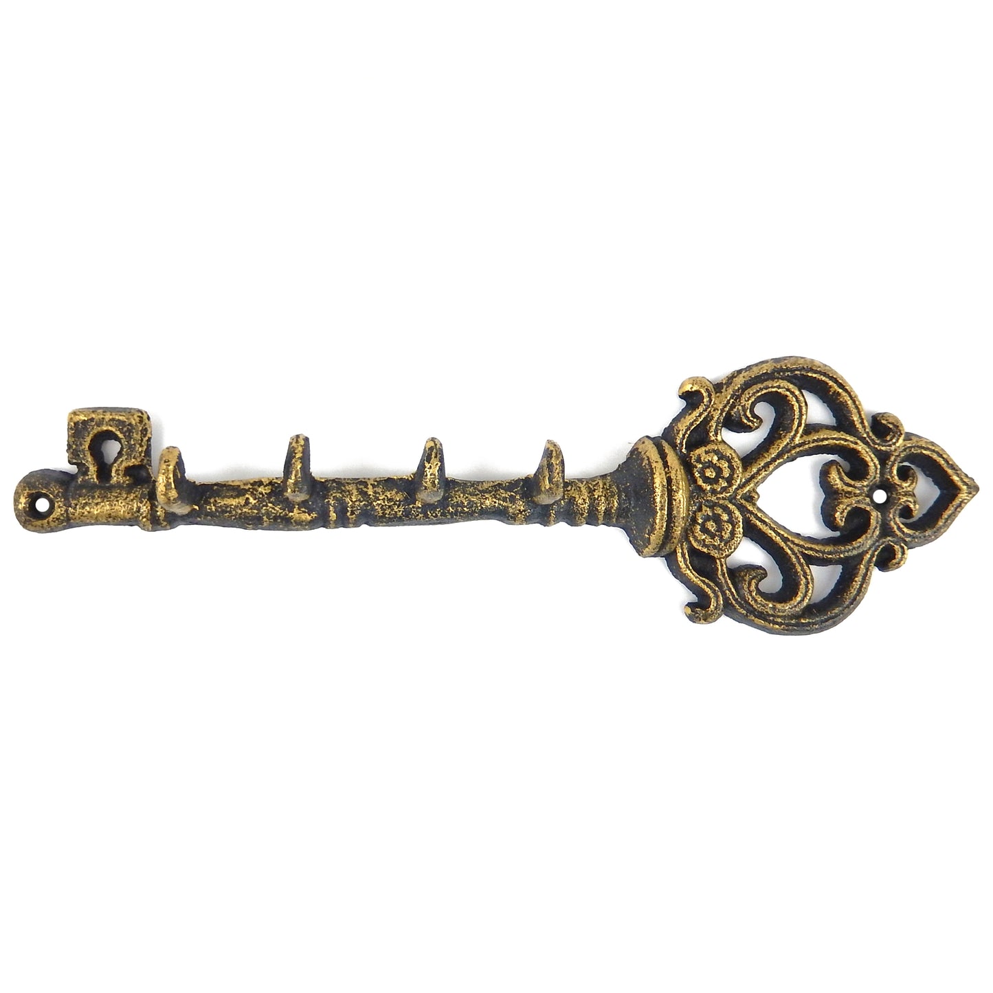 Cast Iron Victorian Skeleton Key Wall Hook Scrolls Coat Rack Gold Rustic Finish