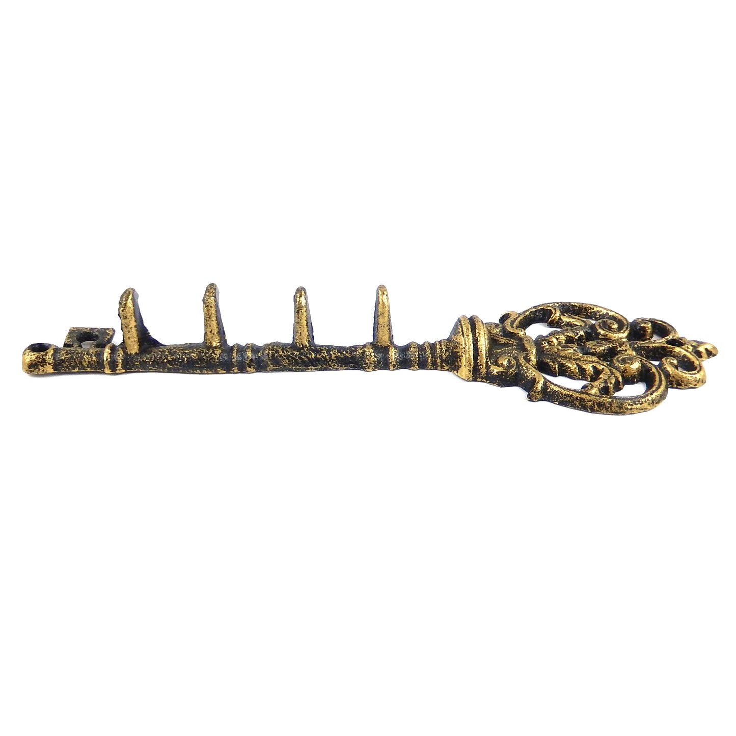 Cast Iron Skeleton Key Hook Rack Towel Coat Hanger Fleur De Lis Rustic Gold